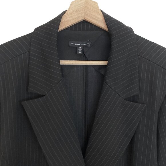 UNIVERSAL STANDARD Bianca Italian Double Breasted Pinstripe Blazer Black - Picture 6 of 12